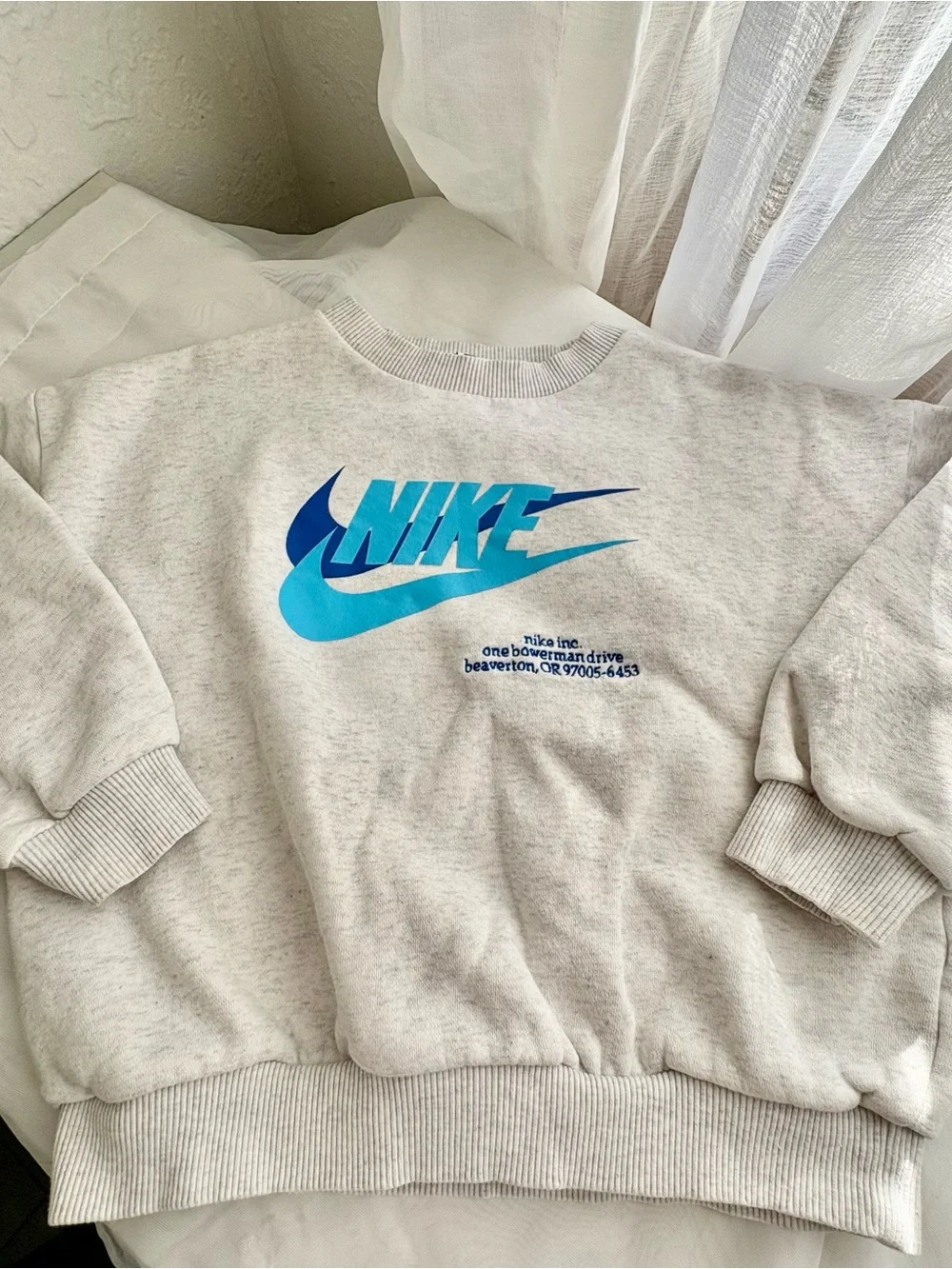 Nike White Crewneck Sweatshirt with Teal Logo - Kids